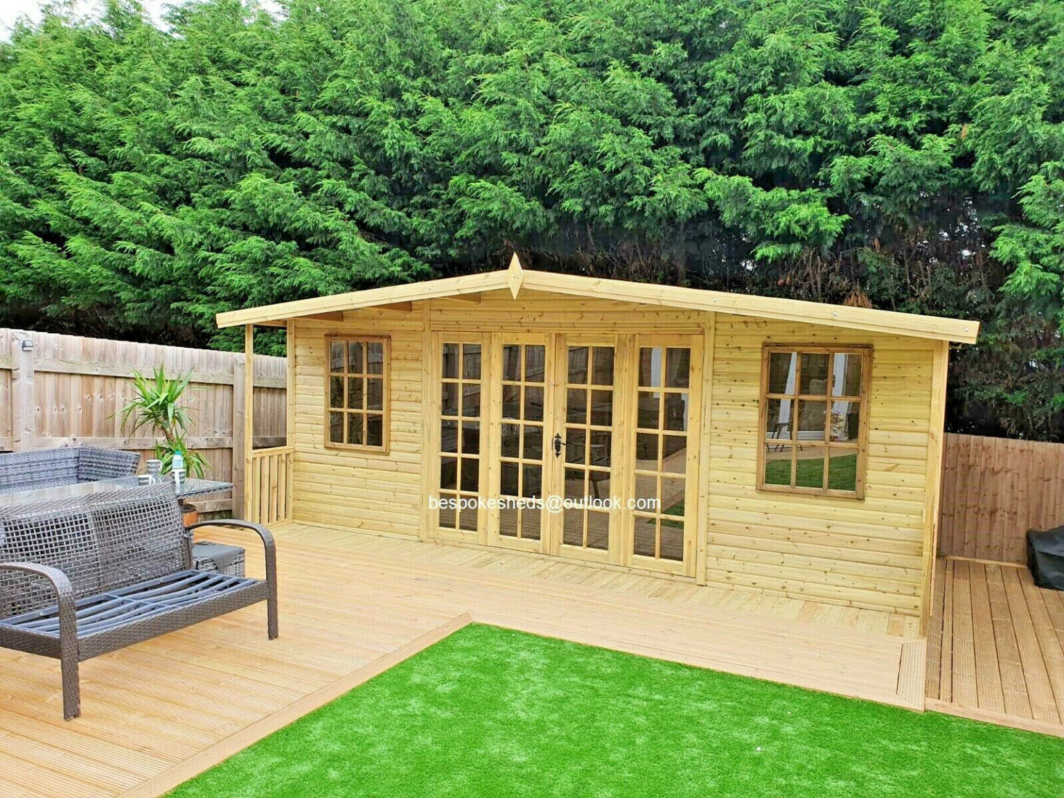 APEX SUMMER HOUSE BI FOLDING DOORS SHED MAN CAVE LOG CABIN