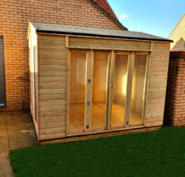 10x8 Pressure Treated Apex Summerhouse with Long Side Window Double French Door