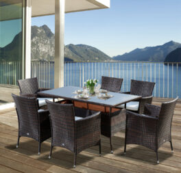 Outdoor Garden Rattan Furniture Cube Dining Set Rectangular Table 6 Chairs Brown