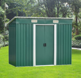 New 8 X 4 Garden Shed Metal Pent Roof Outdoor Tool Storage With Free Base Green