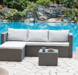Outdoor Sofa Set Garden Furniture Black or Grey Rattan Lounge Sofa Chaise Table