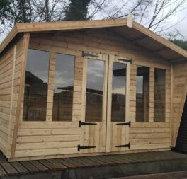 12x8 SUMMERHOUSE APEX +TAPERED SIDES 19MM TAN ,3X2 CLS  FRAME,19MM  T/G FLOOR