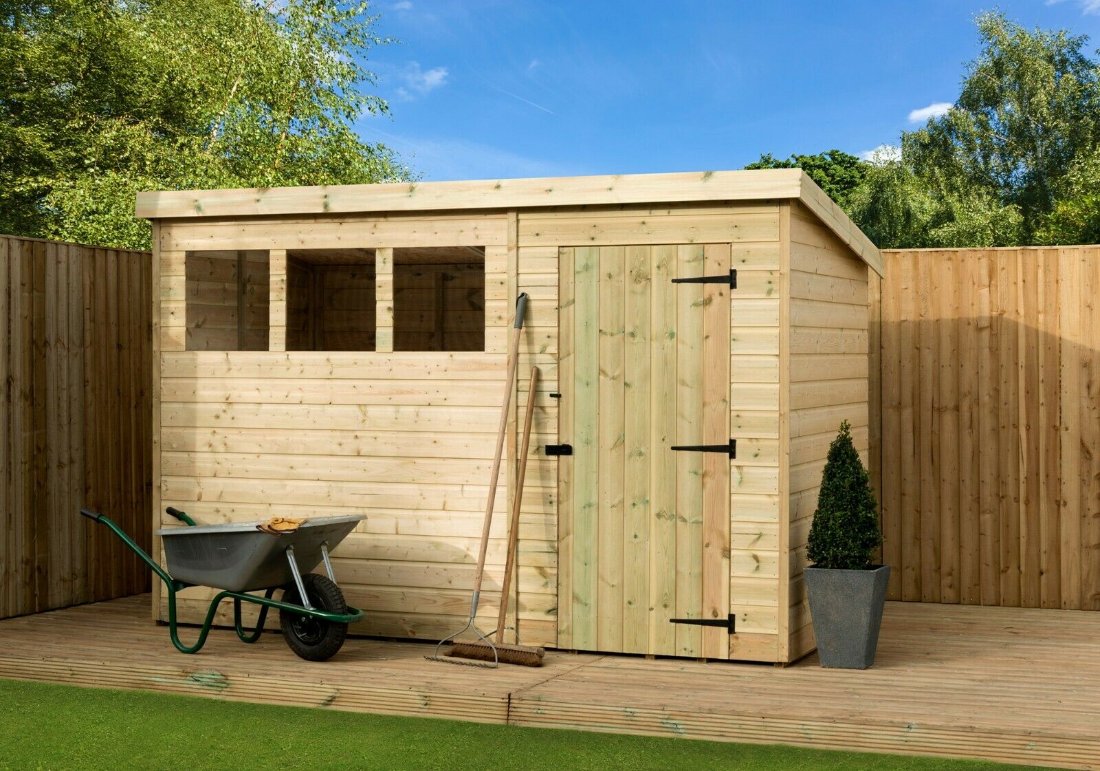 GARDEN SHED 10X4 SHIPLAP PENT TONGUE AND GROOVE PRESSURE TREATED 3 WINDOWS