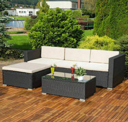 RATTAN GARDEN FURNITURE SET CORNER SOFA LOUNGER TABLE OUTDOOR CONSERVATORY PATIO