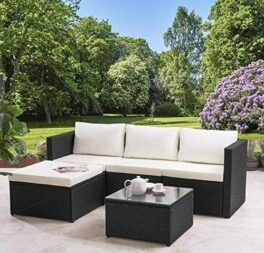 MODERN RATTAN GARDEN FURNITURE SOFA SET LOUNGER 4 SEATER OUTDOOR PATIO FURNITURE