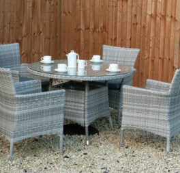 RATTAN ROUND GARDEN FURNITURE DINING TABLE AND 4 CHAIRS OUTDOOR PATIO SET