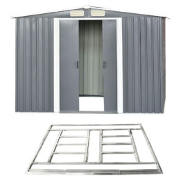 New Metal Garden Shed Grey 8 X 6 Outdoor Apex Roof 2 Door FREE FOUNDATION