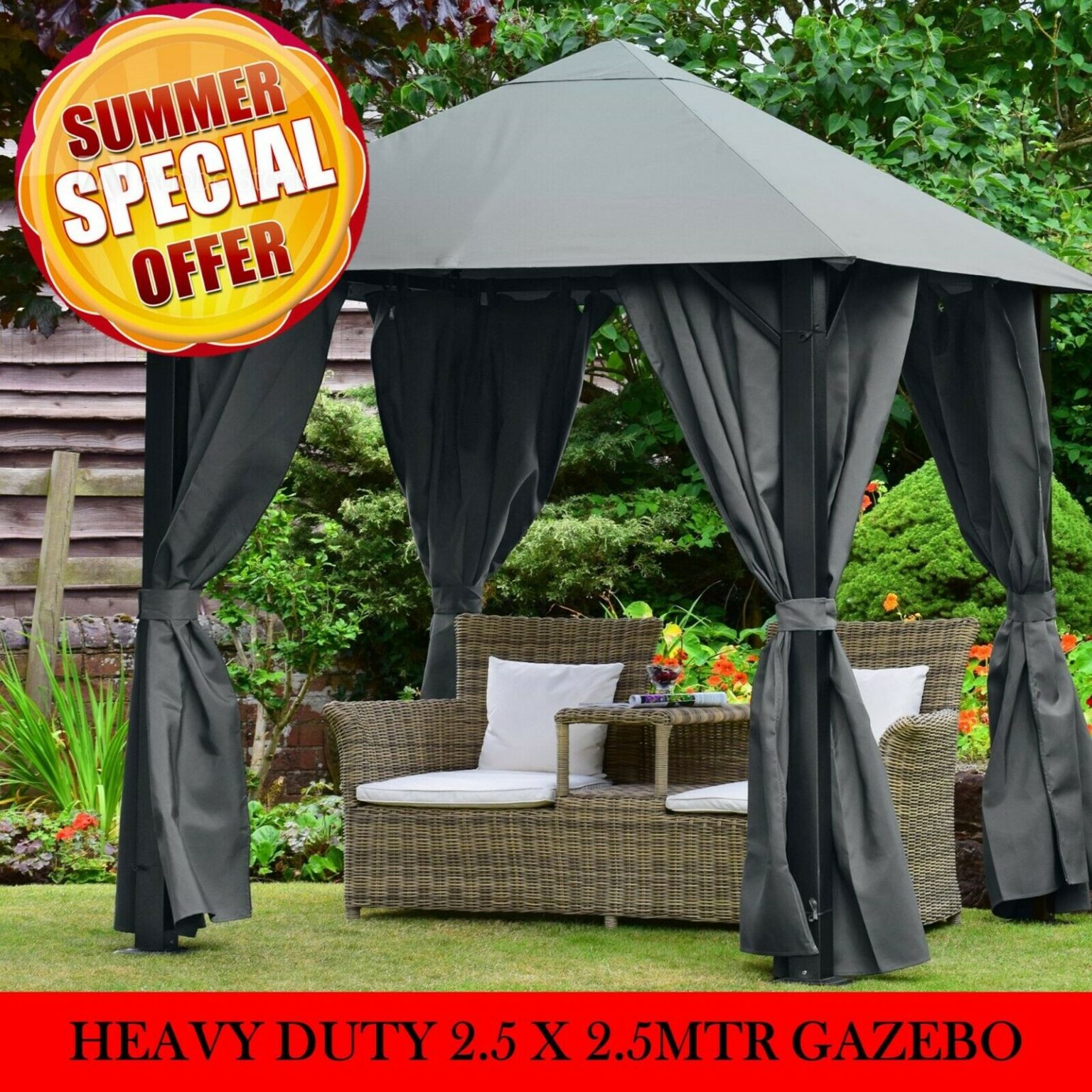 GAZEBO PROVENCE 2.5 X 2.5 MTR HEAVY DUTY GREY WITH FULLY WATERPROOF