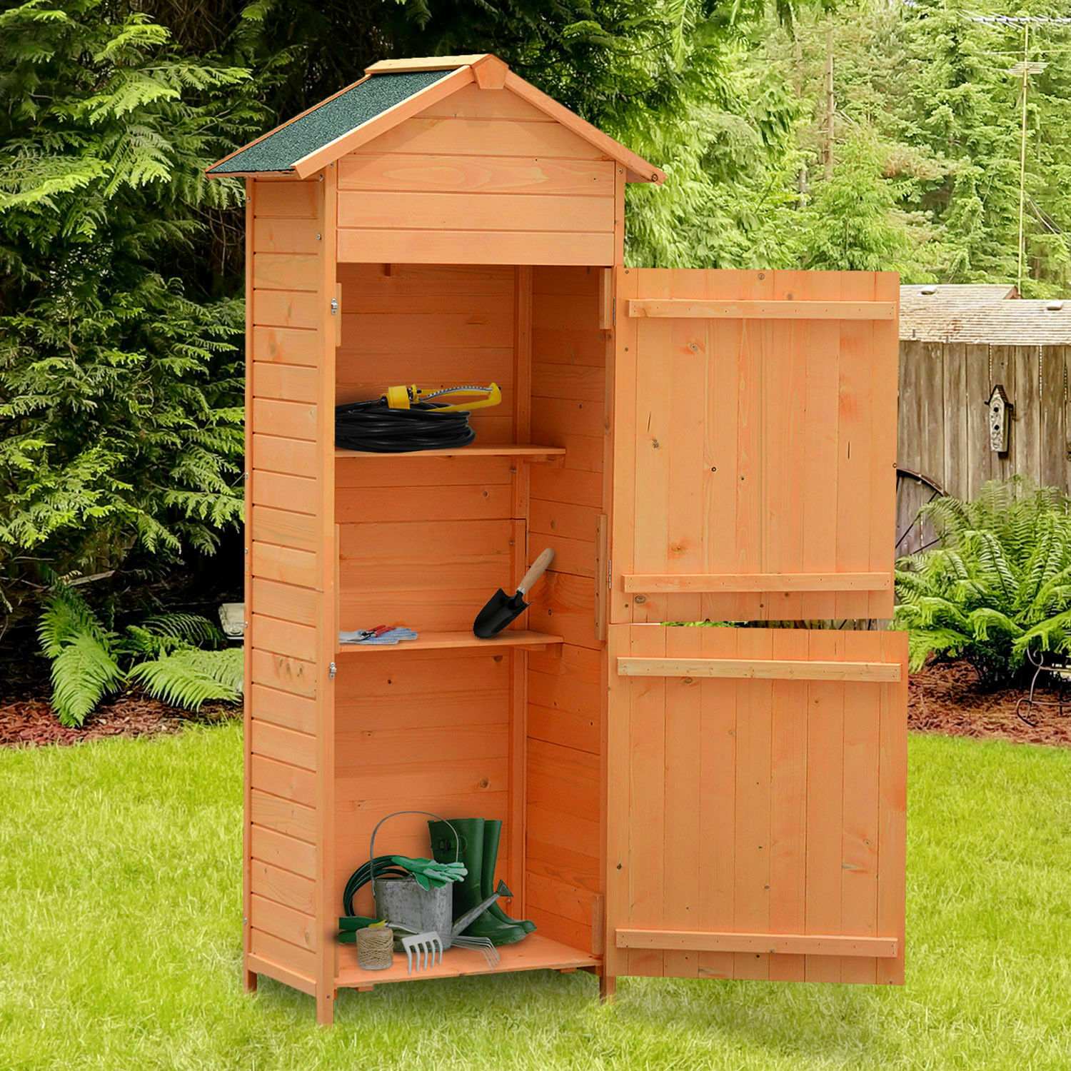 New Wooden Garden Shed Apex Sheds Tool Storage Cabinet Unit Utility w/ Shelves