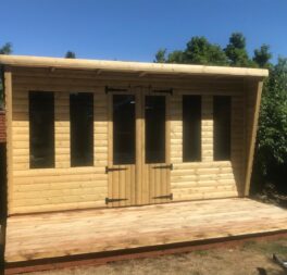 14x10 SUMMERHOUSE PENT +2FT CANOPY 19MM TAN LOGLAP 3X2 FRAME 13MM T/G ROOF