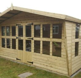 16X10 SUMMERHOUSE +2FT CANOPY +TAPERED SIDES 19MM T/G TAN 3X2 CLS FRAME