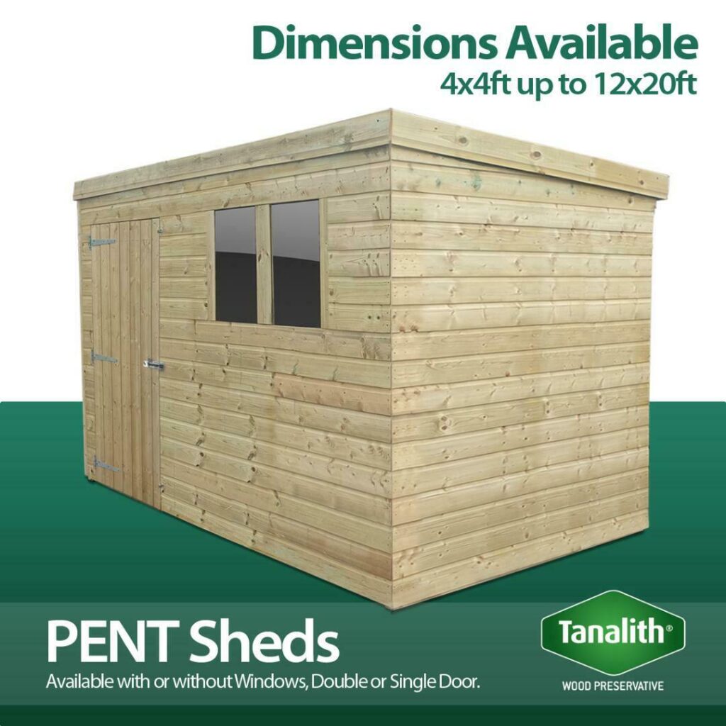 Total Sheds Pent Pressure Treated Tanalised Garden Wooden Shed Delivery