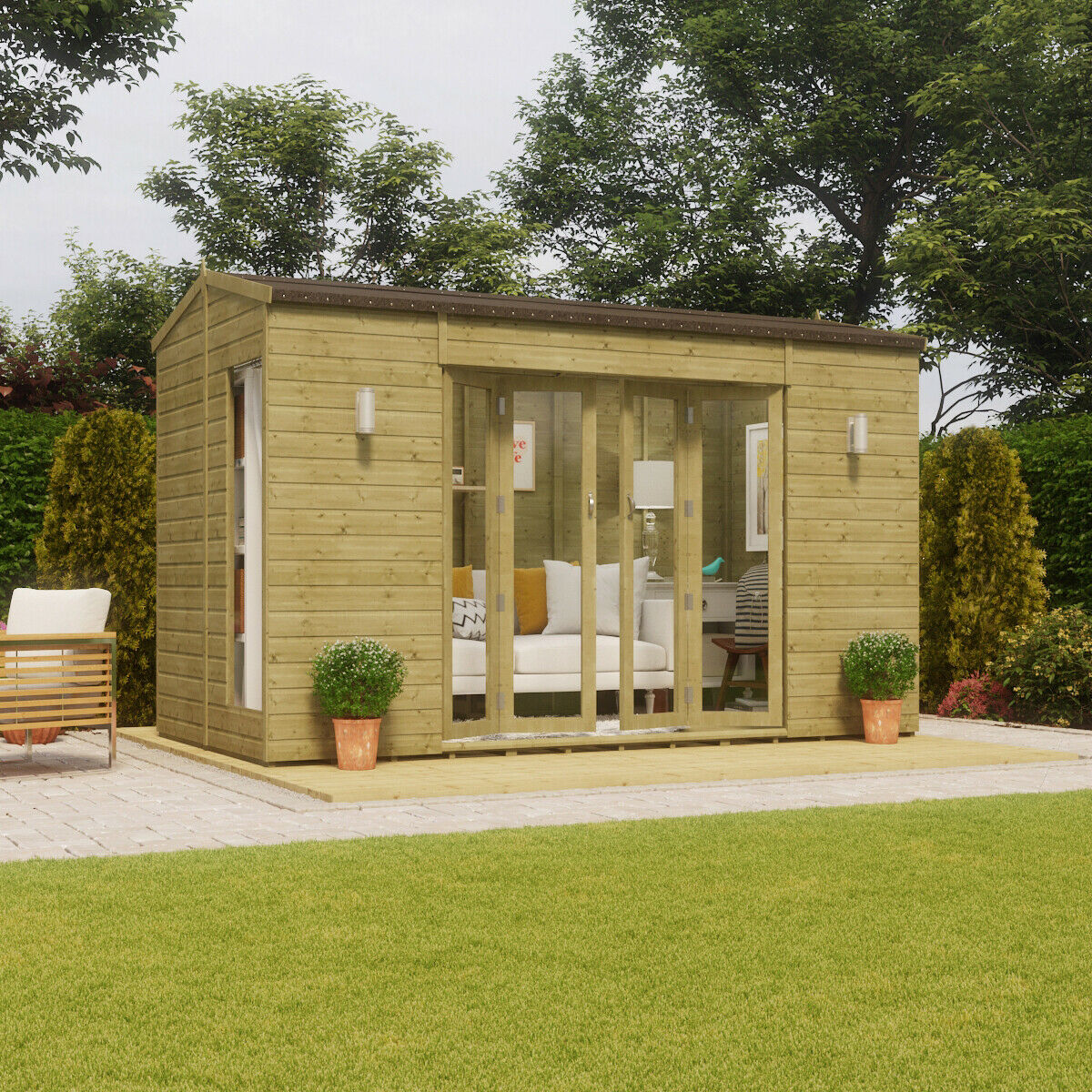 Pressure Treated Cannes Wooden Garden Summerhouse Sunroom With French Door 8ft