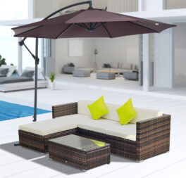 6Pcs Rattan Sofa Furniture Set With Cantilever Parasol Patio Outdoor w/ Cushion