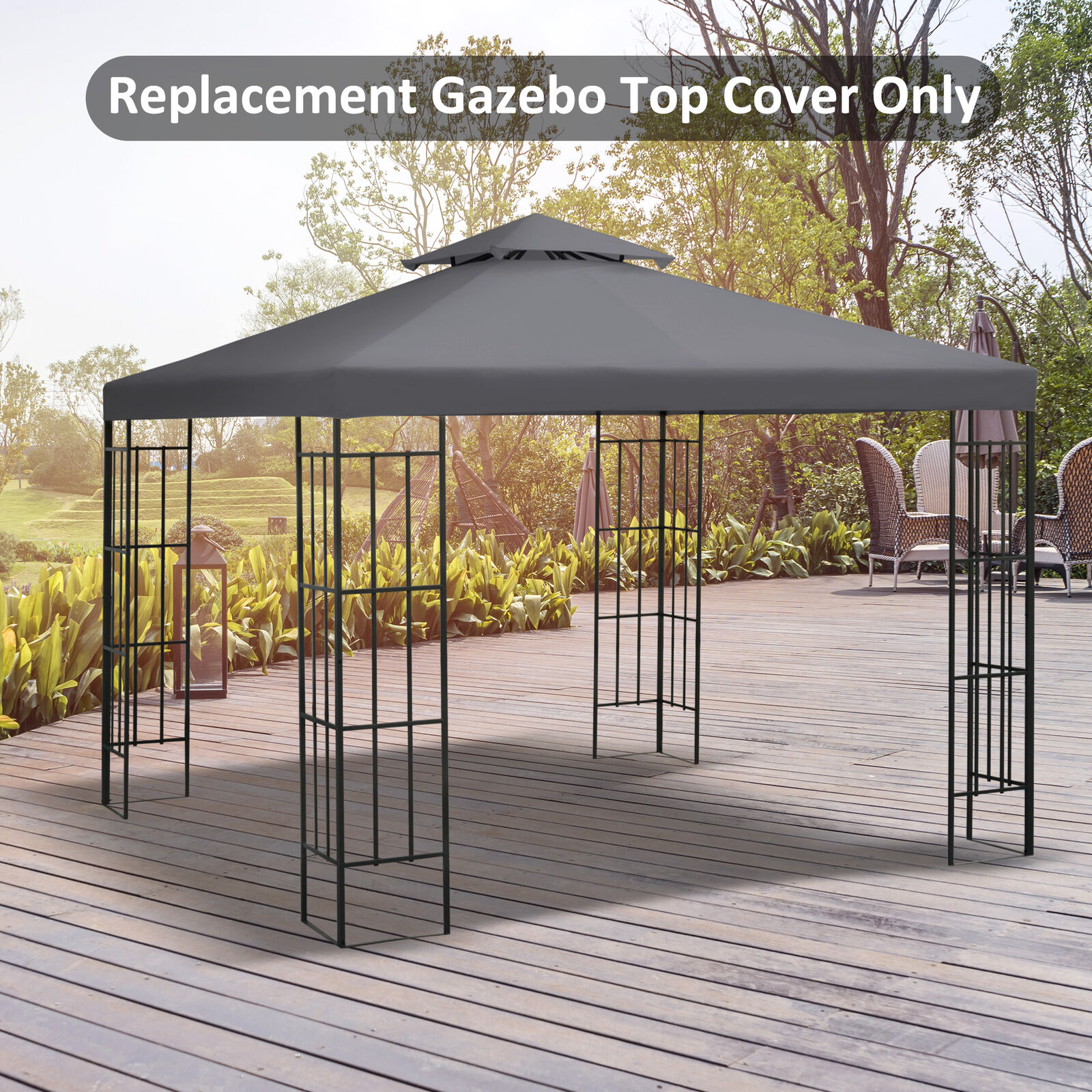 Outsunny 3(m) 2 Tier Garden Gazebo Top Cover Replacement Canopy Roof Deep Grey