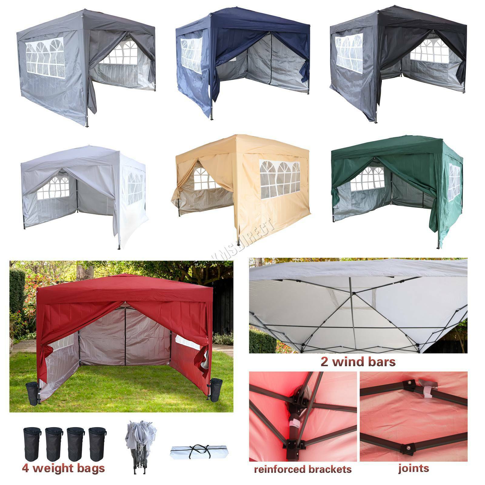 BIRCHTREE Waterproof 3x3m Pop Up Gazebo Marquee Garden Awning Party Tent Canopy