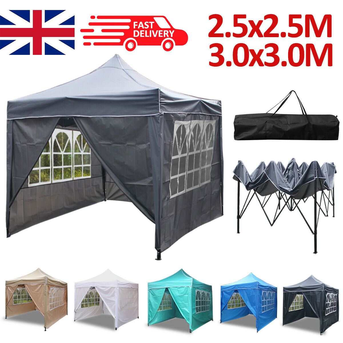 2.5x2.5m 3x3m Pop Up Gazebo Heavy Duty Outdoor Maquee Canopy Wedding Party Tent