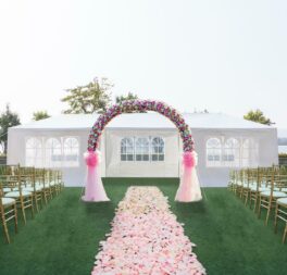 White Large Garden Gazebo 3x9M Outdoor Party Wedding Tent Durable w/ 7 Sidewalls
