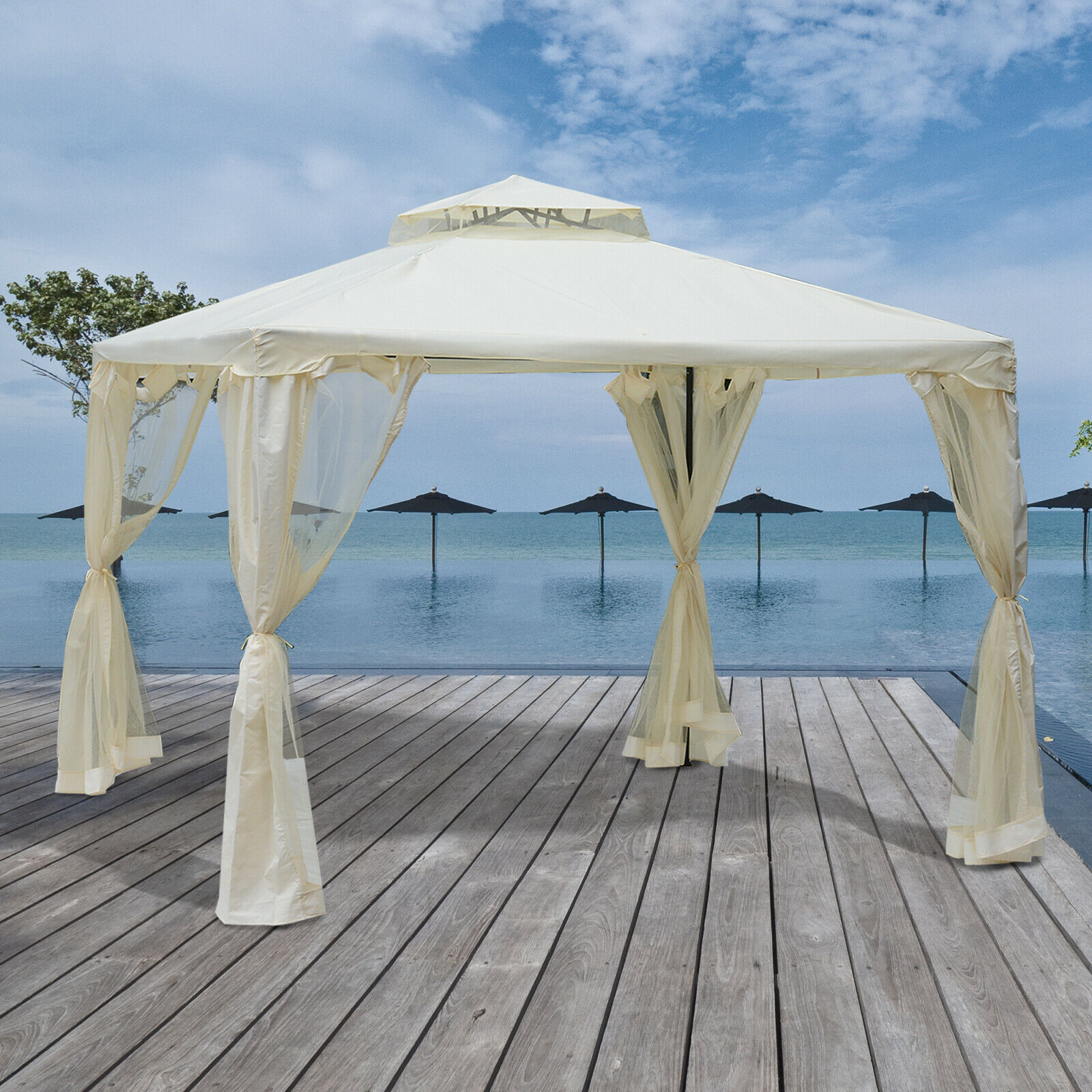 Outsunny 3 x 3m Metal Gazebo Garden Outdoor 2-Tier Roof Marquee Party Tent White