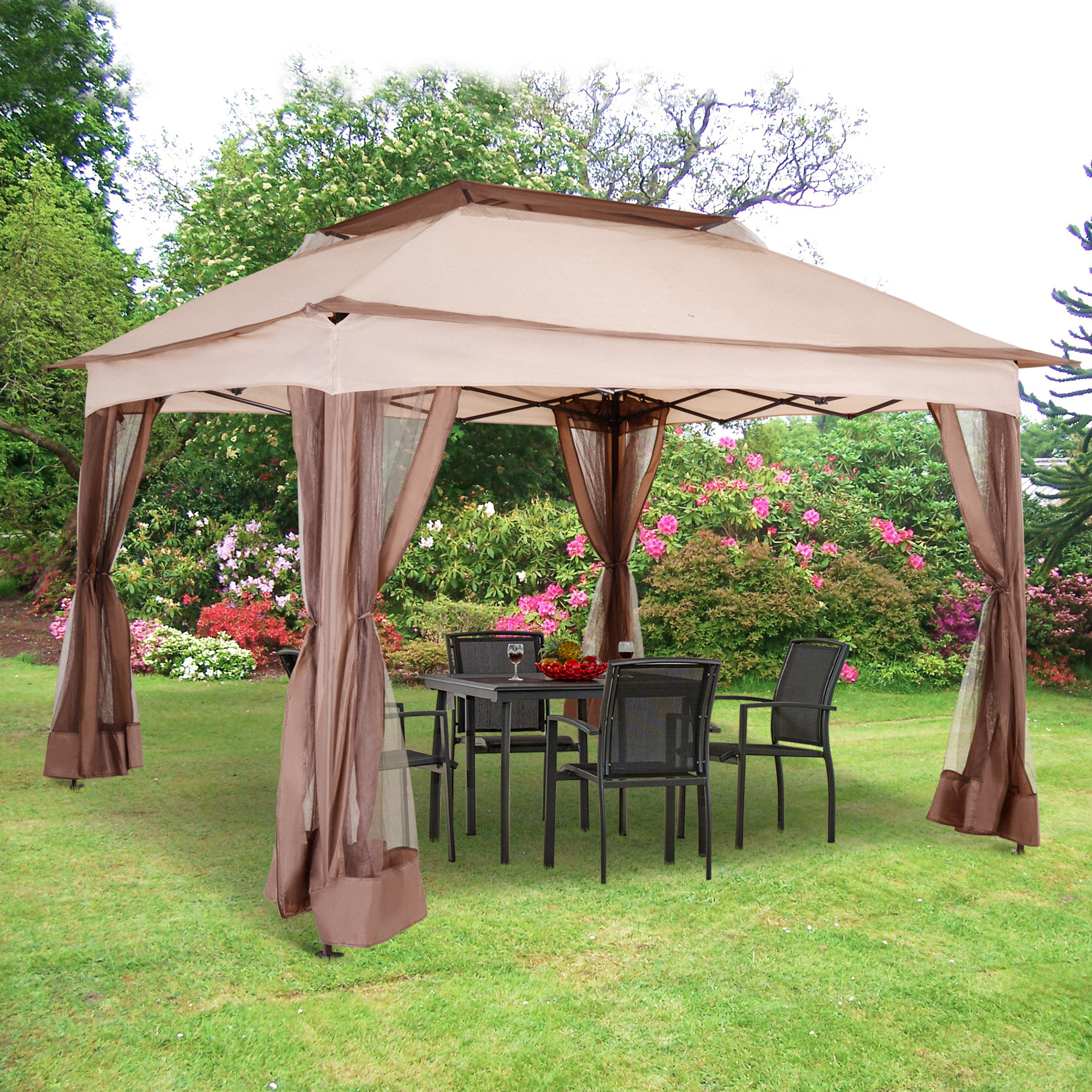 3.25 x 3.25m Garden Metal Gazebo Party Canopy Tent Sun Shelter w/ Net Curtain