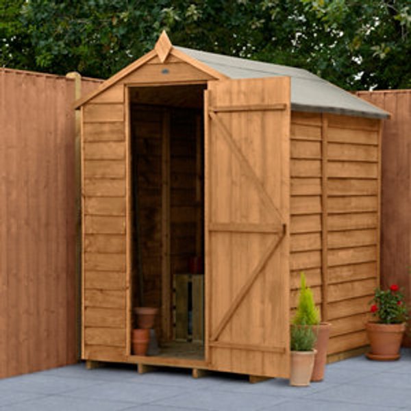 Forest Garden 6x4 Apex Dip treated Overlap Golden Brown Wooden Shed with floor - Assembly service included