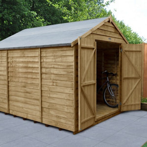 Forest Garden 10x8 Apex Pressure treated Overlap Natural Timber Wooden Shed with floor
