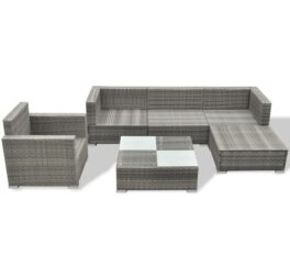 6 Piece Garden Lounge Set With Cushions Poly Rattan Grey