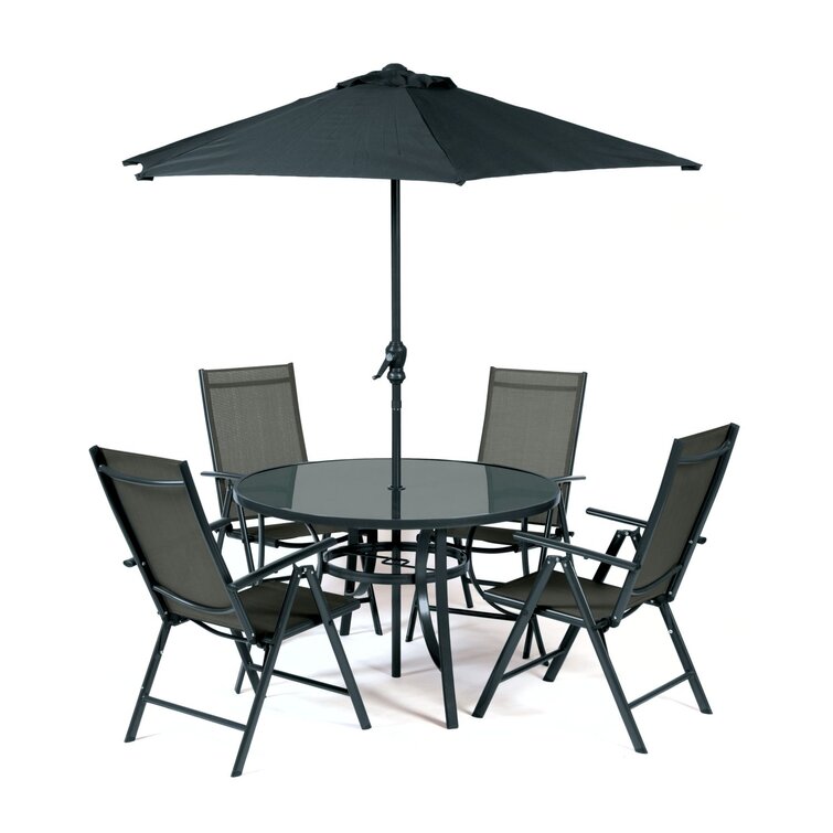 Woodminster Round 4 - Person 120Cm Long Dining Set with Umbrella