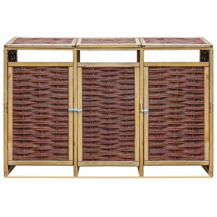 Kamille Wooden and Wicker Triple Bin Store